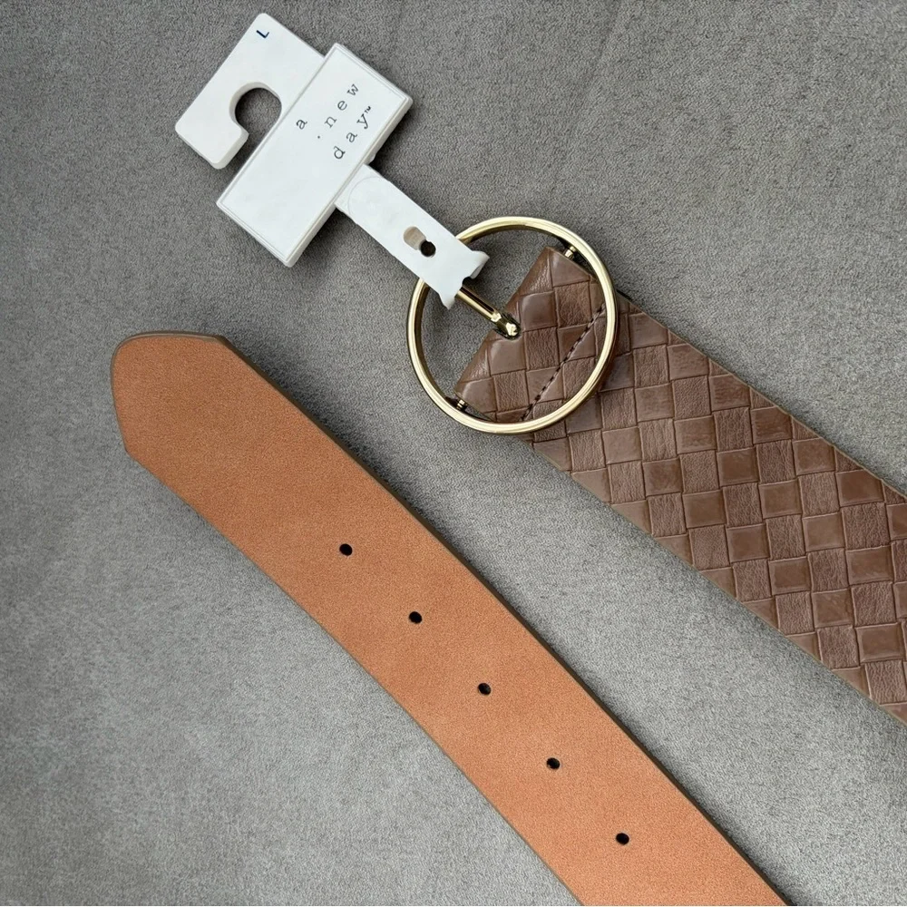 a new day Brown Woven‎ Belt with Gold Buckle